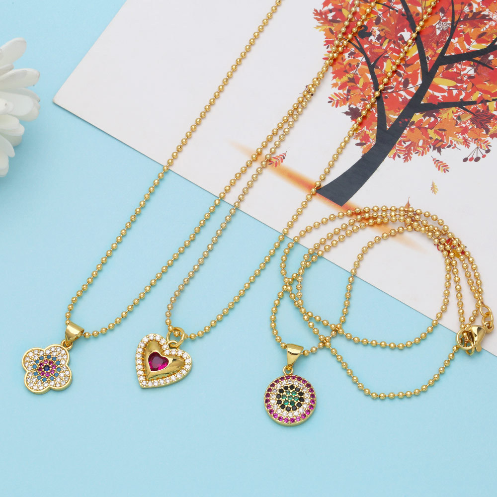 Fashion Devilu0027s Eye Heart Four-Leaf Clover Micro Inlaid Colorful Zircon Clavicle Chain Necklace