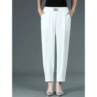 2025 Spring and Summer Thin Mom Nine-Point Casual Pants Tencel Cotton and Linen Elastic Waist Middle-Aged and Elderly Women's Clothing Loose and Stylish