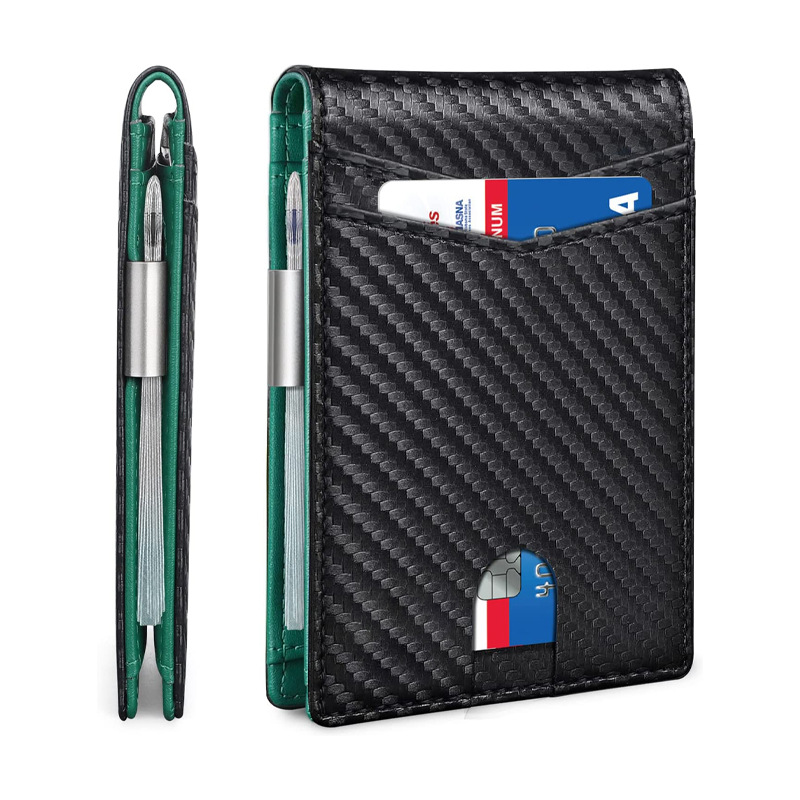 Titular de la tarjeta Amazon 100% interior y exterior de cuero genuino antirrobo cepillo RFID hombres de oro americano clip titular de la tarjeta