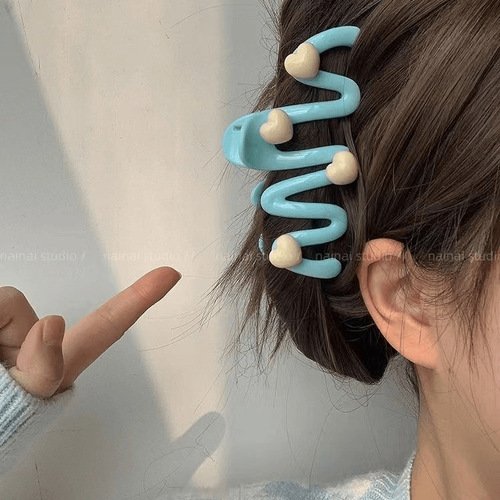 碎发波浪发夹子新款大号奶油色发卡后脑勺盘发鲨鱼少女发饰头饰
