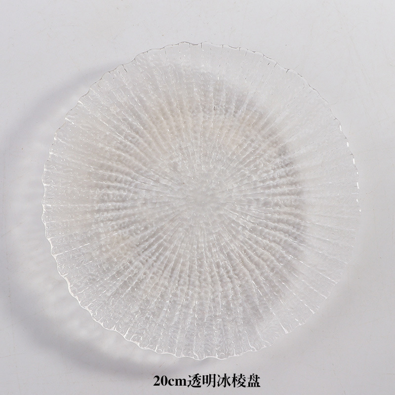 Bandeja de vidrio transparente de estilo insi, bandeja de frutas de borde de hielo, bandeja de postre de la Sala de estar doméstica, bandeja de frutas secas