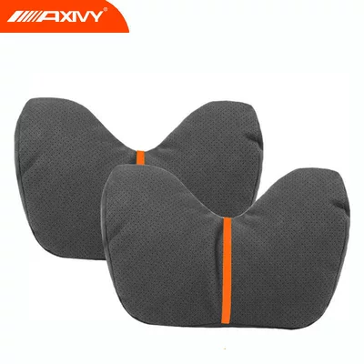 headrest, neck pillow, and lumbar: Waist support - two-year-warranty-2-full-size-suede-u-pillows-perforated-carbon-black-red-stripe