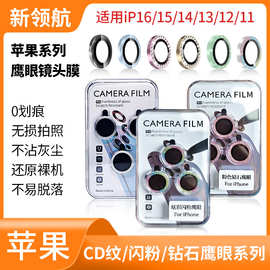 适用苹果16pro镜头膜14闪粉保护13cd纹鹰眼镜头贴15pro苹果镜头膜