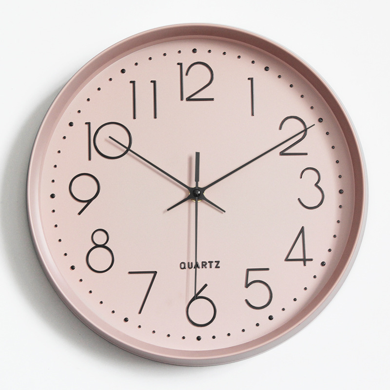 De una sola pieza de entrega Rosa Reloj de pared reloj de cuarzo mudo reloj redondo sala de estar dormitorio Estilo nórdico simple moderno
