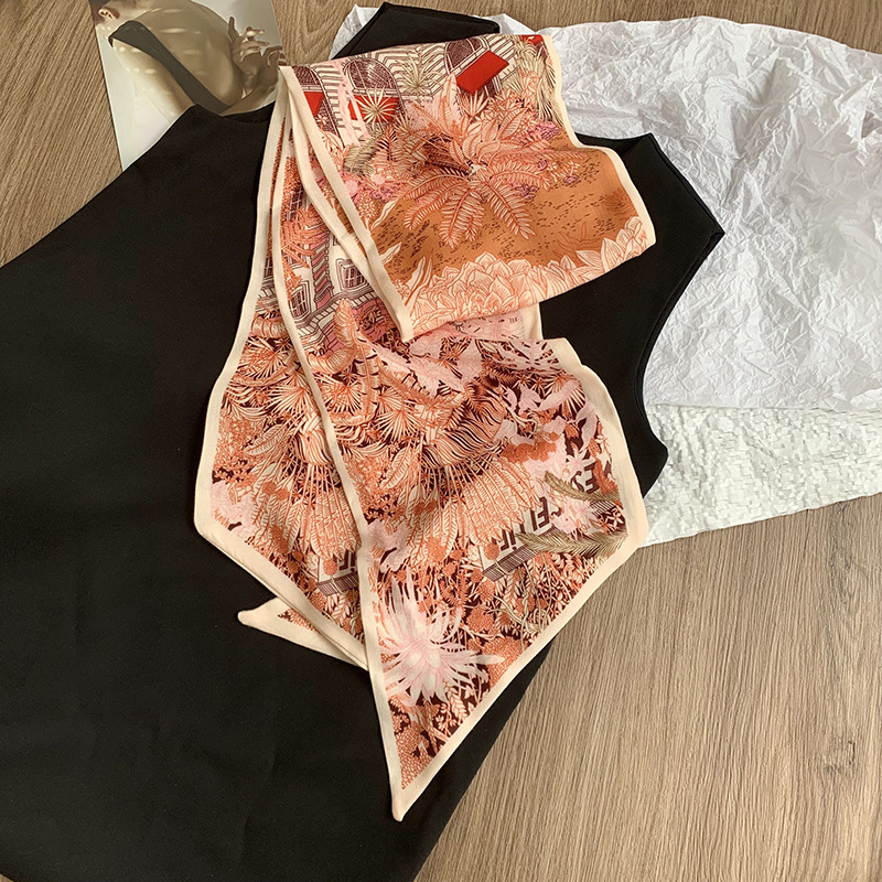 Primavera y otoño bufanda de seda coreana cinturón para el cabello bufanda larga de moda de doble capa para mujer bufanda de piel de seda de imitación bufanda de cuello fino bufanda profesional de todo fósforo