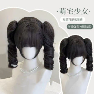 Two-Tone Ponytail Wig Ghost Lolita Cute Roman Curly Short Hair Lolita Sweet Natural Daily Full Wig