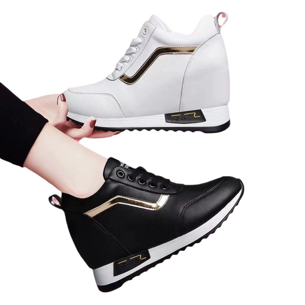 Женская обувь, увеличивающая рост внутри, для спорта, отдыха, модная и универсальная, новинка 2025 года, цельные кожаные туфли с защитой от падения, k-стиль, популярная толстая подошва