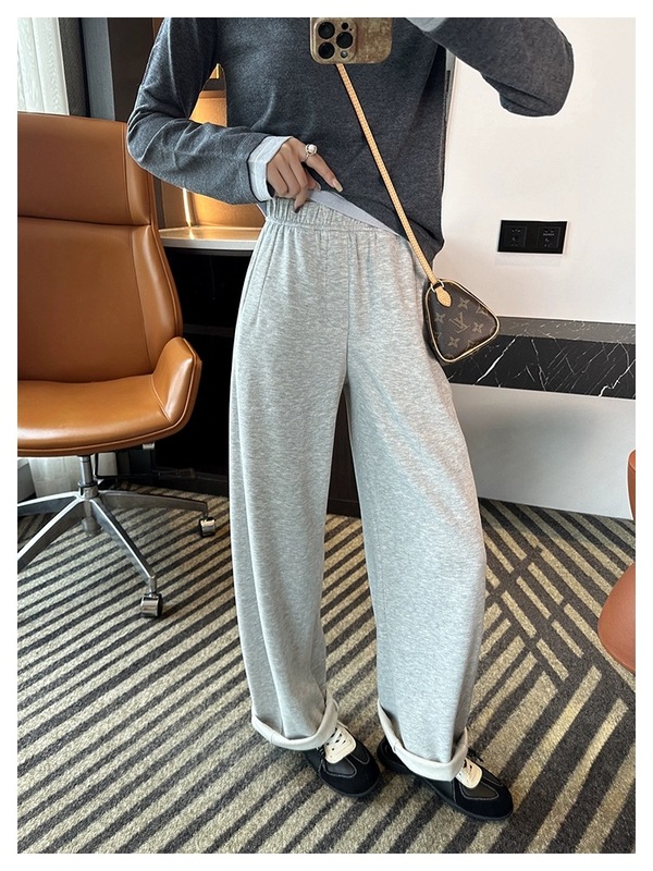 随性出街！~慵懒风阔腿糯米裤女2025秋季新款宽松高腰垂感休闲裤|undefined