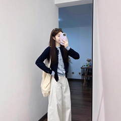 假两件针织开衫女韩系撞色早秋设计感毛衣外套秋冬时尚感百搭上衣