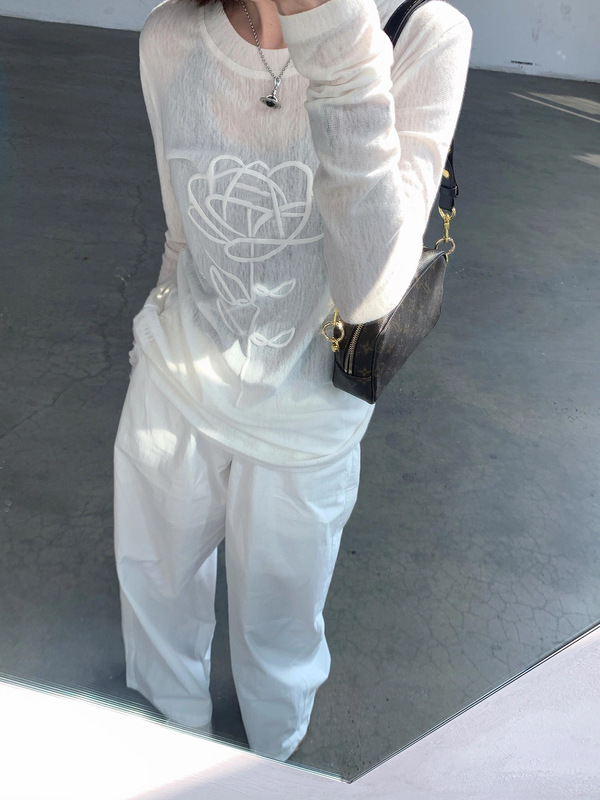 开春韩系穿搭白色防晒罩衫女夏季长袖微透薄款修身针织衫t恤上衣|undefined