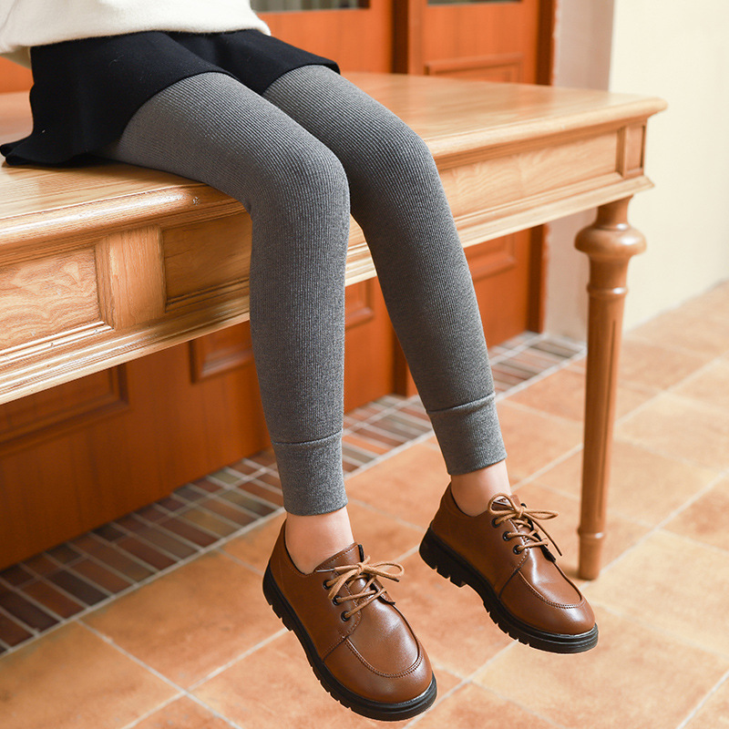 Polainas forradas de lana para niñas Primavera, Otoño e Invierno polainas negras engrosadas rayas verticales color sólido blanco pantimedias para niños