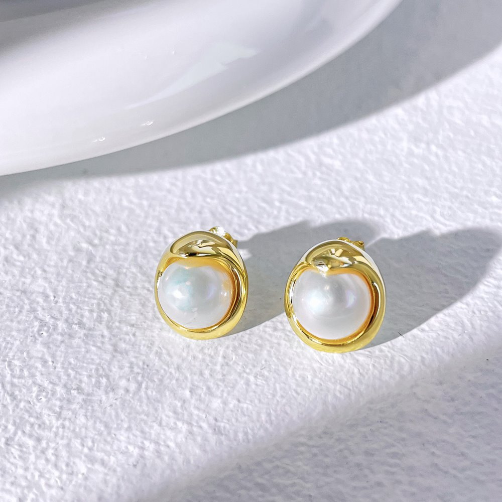 Elegant Geometric Sterling Silver Plating Artificial Pearls Ear Studs 1 Pair