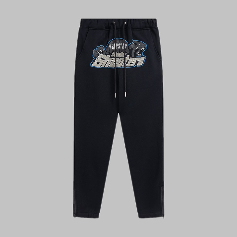 Trapstar azul Tigre cabeza toalla bordado traje forro polar suéter con capucha ceñida deportes casual pantalones largos