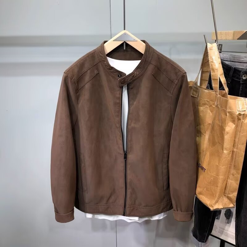 Explosive coat men's spring and autumn 2024 new fashion brand high-end suede motorcycle jacket collar men's clothes Explosive coat men's spring and autumn 2024 new fashion brand high-end suede motorcycle jacket collar men's clothes