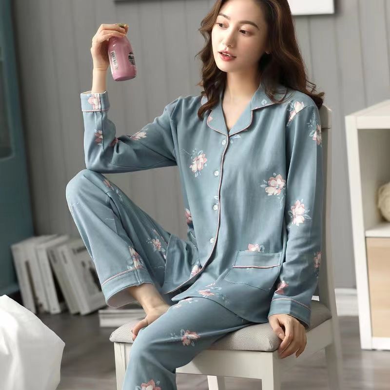 Pijamas de algodón de doble cara Chaqueta de manga larga de primavera y otoño para mujer más el tamaño de ropa exterior de algodón para el hogar traje de invierno
