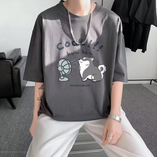 Hong Kong style ins large size short-sleeved T-shirt for boys summer round neck T-shirt half-sleeved simple and versatile trendy brand five-point top clothes