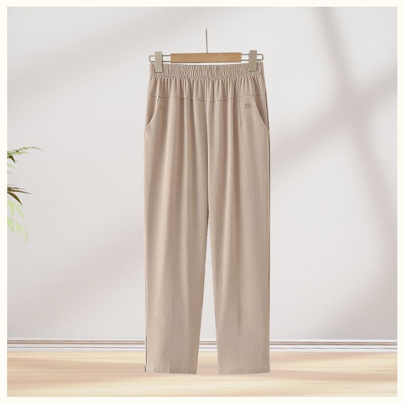 Summer Thin Cropped Pants for Middle-Aged and Elderly Women, Loose-Fitting Ice Silk Casual Pants with Elastic Waist and Straight Legs Summer Thin Cropped Pants for Middle-Aged and Elderly Women, Loose-Fitting Ice Silk Casual Pants with Elastic Waist and Straight Legs