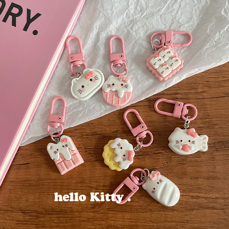 Girly Heart Pink Cat Biscuit Keychain Pendant Cute Cartoon KT Cat School Bag Pendant Student Girlfriend Gift