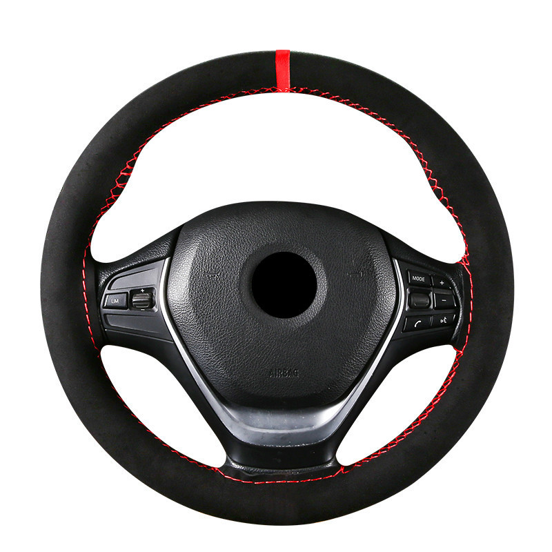 Volver a la cubierta del volante de cuero de microfibra de gamuza estándar de coser a mano cuatro estaciones cubierta universal de la manija del coche