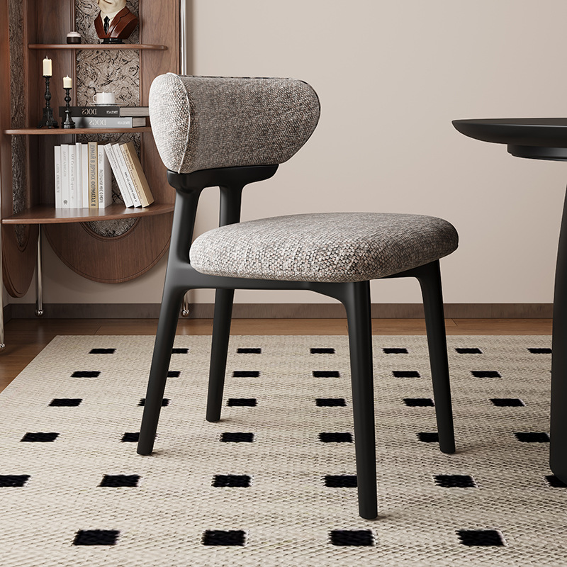 Silla de comedor de madera maciza nórdica, restaurante doméstico, silla trasera de cuero de microfibra, tela de lino y algodón, mesa y silla de comedor de hotel de alta gama