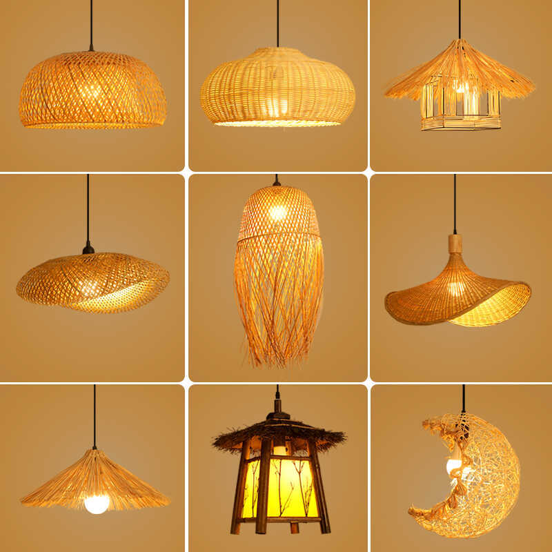 侘寂风竹艺餐吊灯中式茶室酒店餐饮火锅民宿藤编餐厅吧台竹编灯罩