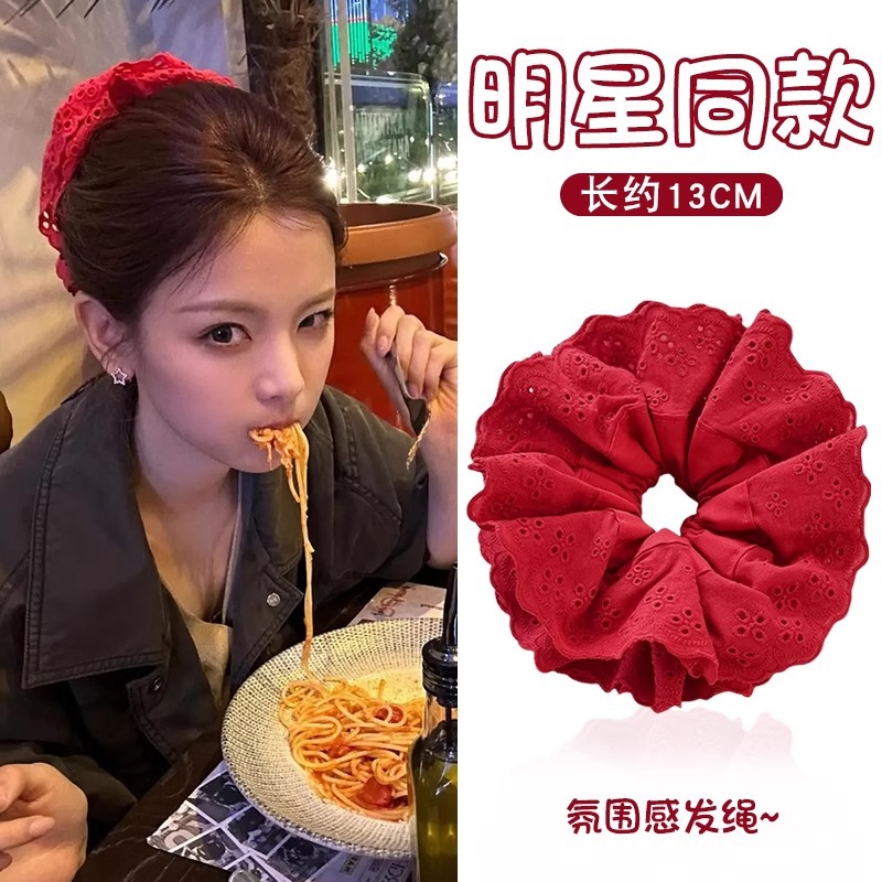 Anillo de cabello francés de encaje de intestino grueso para mujeres 2025 nuevo estilo de alta calidad cuerda de cabello de bola de alta elasticidad cuerda de cabeza duradera tocado