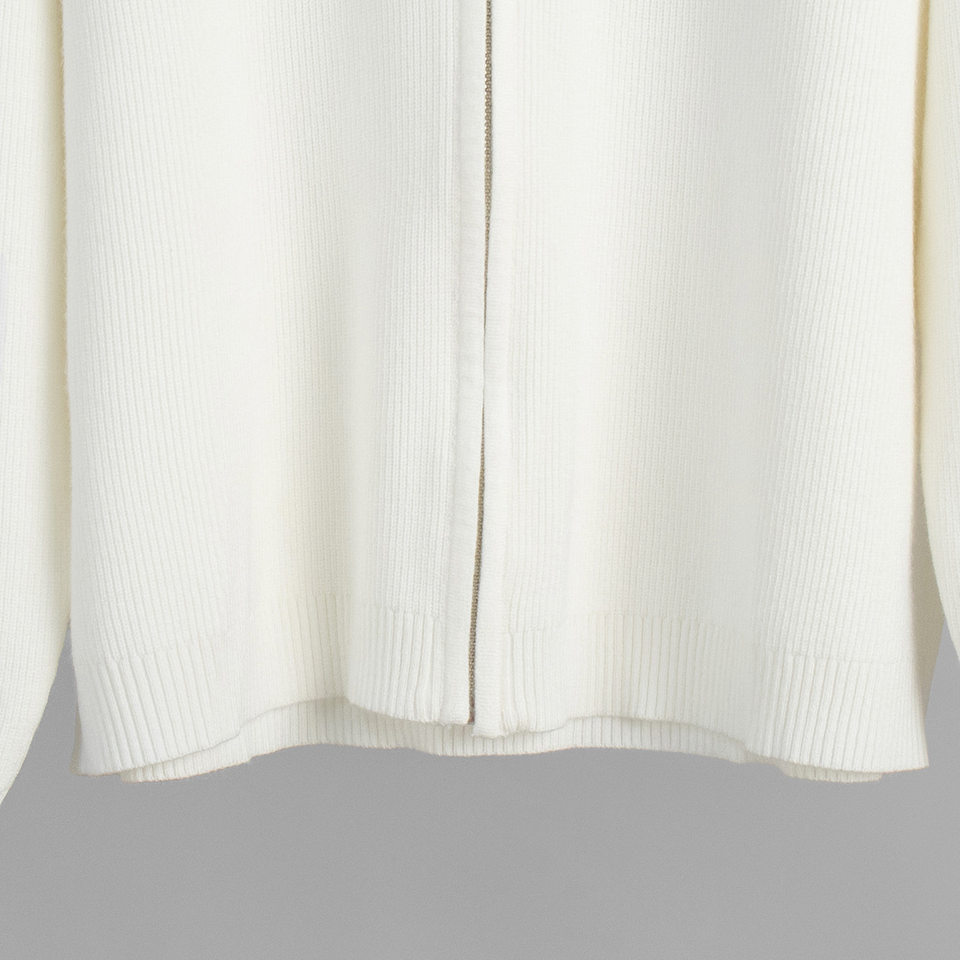 Bộ áo cardigan dệt kim khóa kéo phối quần dài ống rộng nữ — màu bột yến mạch, màu nâu, màu xám, trắng chi tiết 17