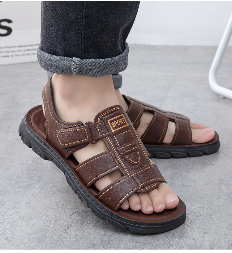 Men’s Adjustable Hook Loop Two-Wear Casual Sandals, Thick Non-Slip Rubber Sole Walking Slide_vogvips.com