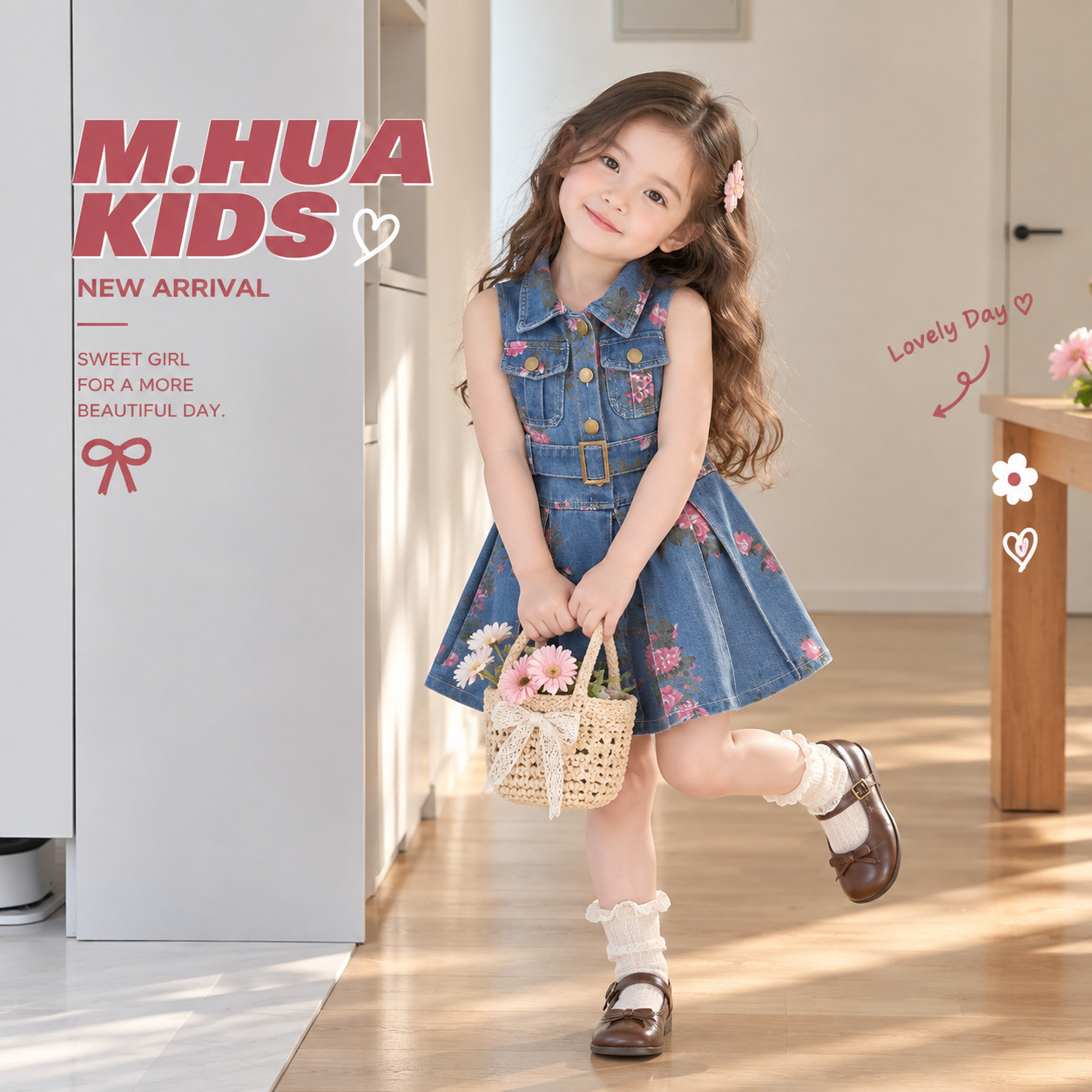 Girls' Summer Dress 26 New Styles Children's Sleeveless Printed Denim Dress with Pleated Collar Princess Dress Baby Summer Outfit
