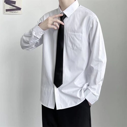 Men's white spring and autumn thin dk style shirt Korean version fashionable versatile casual shirt