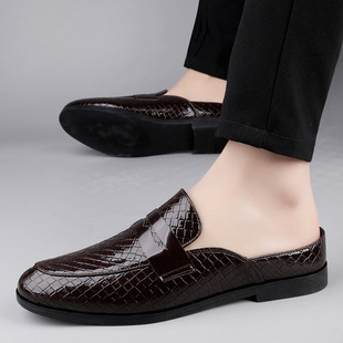 [Customized] Cross-Border Large Size Leather Shoes 2025 Summer New Loafers Men's Crocodile Pattern Half Drag Large Size Men's Shoes