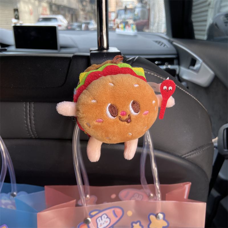 Gancho de automóvil peluche lindo pan hamburguesas perros calientes silla de respaldo asiento de automóvil multifuncional almacenamiento trasero estante de disposición