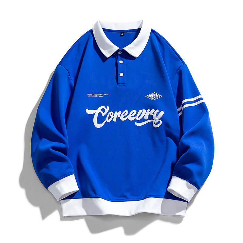 Men's Polo Sweatshirt 2024 Spring and Autum Japanese Style Workwear Trendy Brand Sweatshirt Men's Retro Lapel Youth Tops
