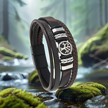 新款男士斑马纹手链多层编织皮革手镯生命树手链 休闲日常佩戴 商