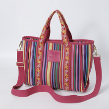 跨境新款撞色拼接彩色条纹托特包女大容量休闲百搭小众设计单肩包