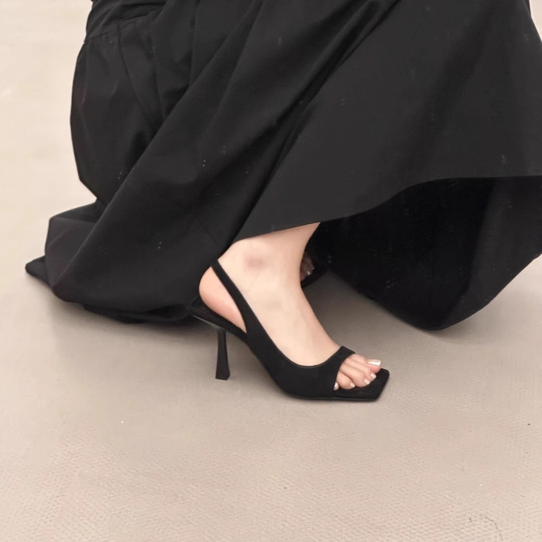 小众高跟黑色法式露趾凉鞋仙女鞋子2025新款夏季气质配裙子罗马鞋