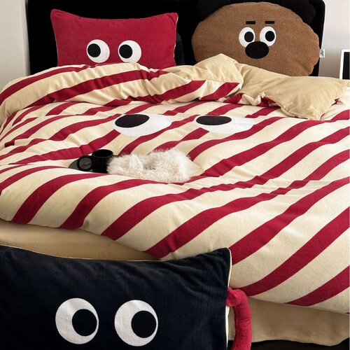 ins fun dopamine thickened milk velvet four-piece set thickened winter cashmere quilt cover warm plus velvet bed sheets