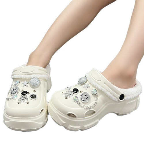 All-matching fashionable furry hole shoes, outer wear girl cotton shoes, autumn and winter new detachable cotton set hole shoes, cotton shoes