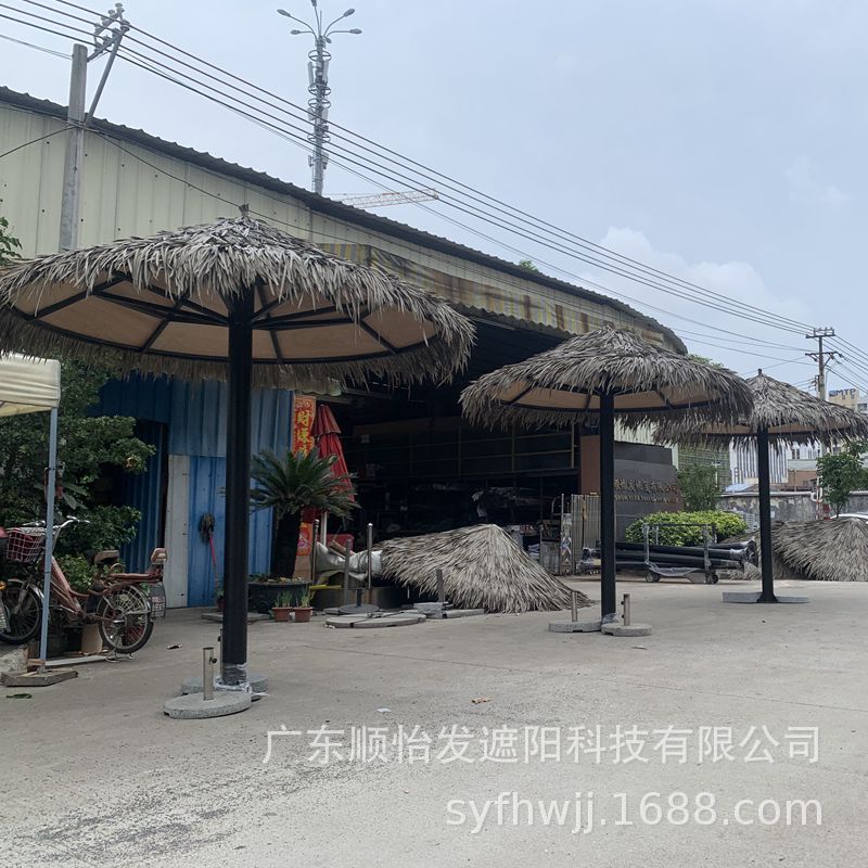 Outdoor steel structure Simulation thatch umbrella mid -pillar umbrella umbrella umbrella, rainfall sunscreen beach scenic area decorative umbrella solar umbrella 5