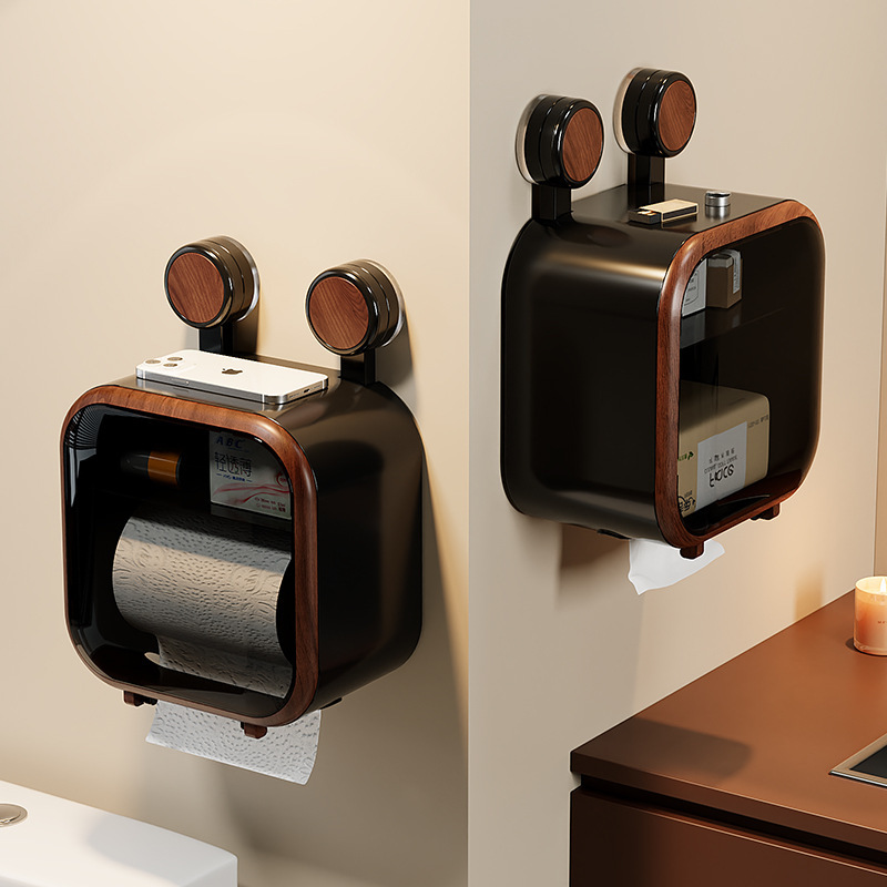 Rotating Suction Cup Tissue Box for Makeup Room, High-Looking Bathroom Tissue Holder, No-Drill Wet Wipes and Toilet Paper Holder