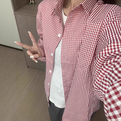 美式复古格子衬衫女春秋设计感小众休闲宽松叠穿长袖衬衣外套上衣