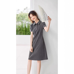 哥家商场同款女装2025夏季POLO领休闲感亮片收腰显瘦连衣裙连衣裙