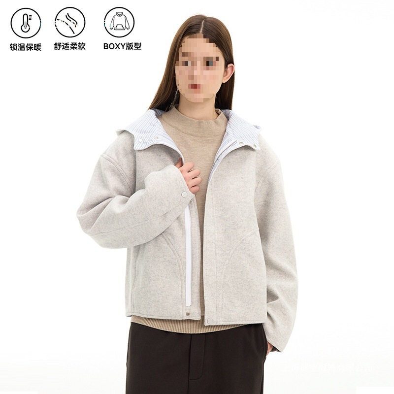 Yutang Old Money Style Woolen Coat, Loose-Fit Hooded Jacket with Striped Lining, Unisex, Autumn/Winter, Heather Gray Yutang Old Money Style Woolen Coat, Loose-Fit Hooded Jacket with Striped Lining, Unisex, Autumn/Winter, Heather Gray