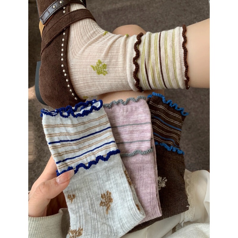 Afternoon Tea Chocolate~Retro Floral French-Style Ruffle Socks for Women, Elegant and Chic Lace Pile Socks Trendy Afternoon Tea Chocolate~Retro Floral French-Style Ruffle Socks for Women, Elegant and Chic Lace Pile Socks Trendy