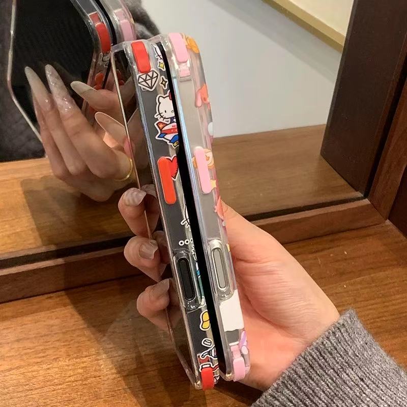 Ilustración de kt de pantalla completa de dibujos animados para iphone15 cuatro esquinas retráctil 16ProMax funda para teléfono móvil Apple 14 femenino 13