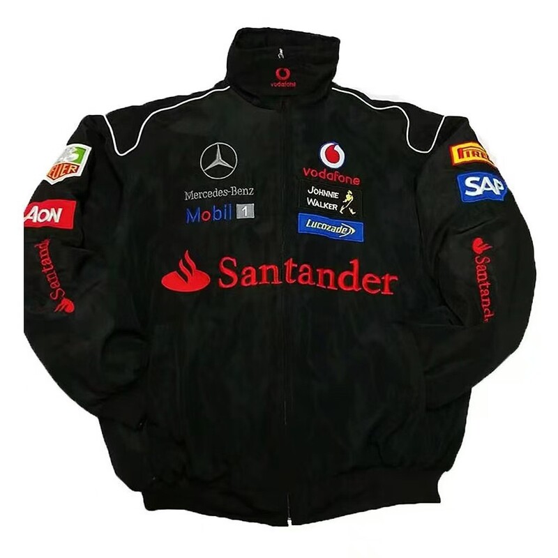 Vintage F1 Multi-Logo Printed Racing Jacket American Motorcycle Stand-Up Collar Zipper Jacket Men's Loose Fit Trendy Top