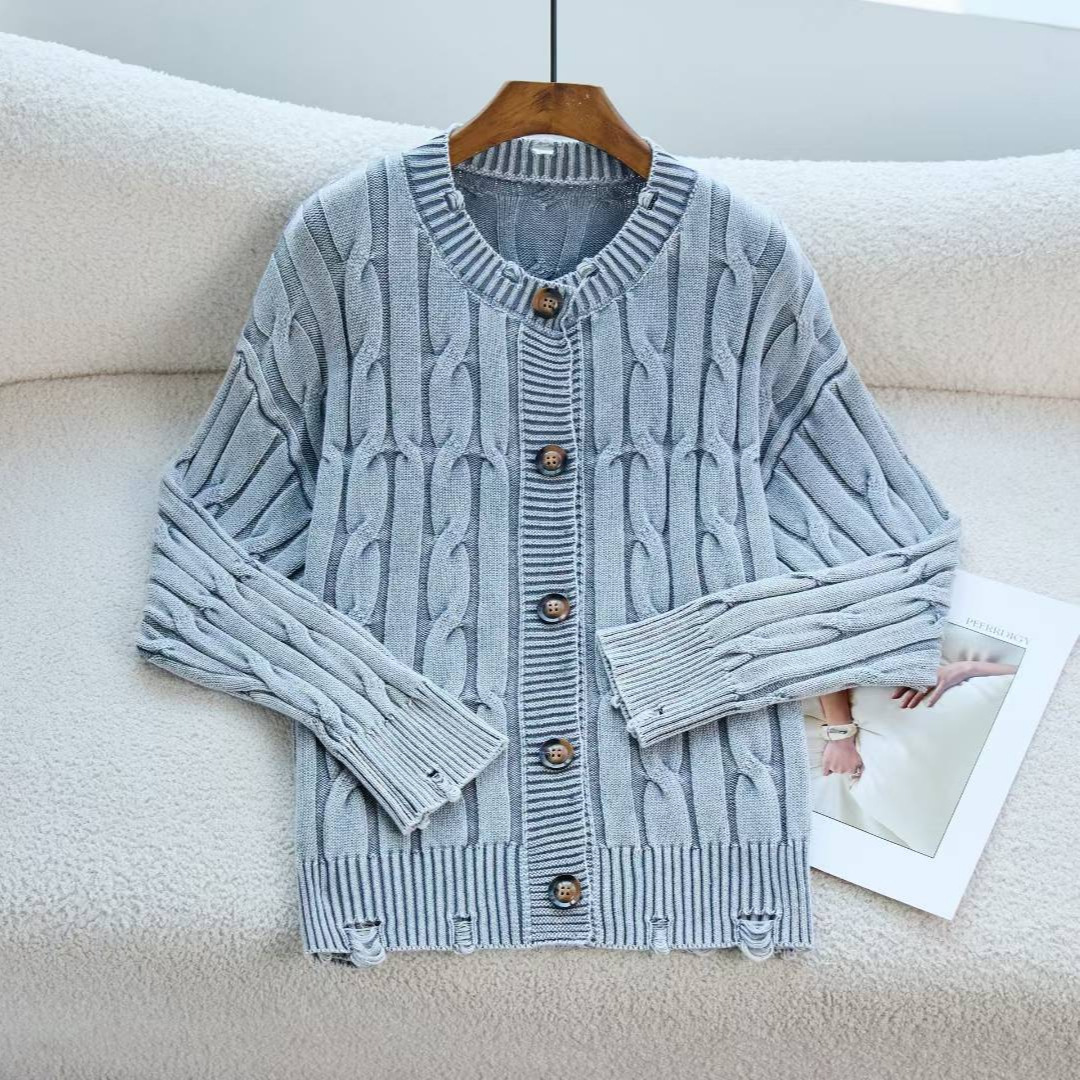 Amazon European and American Foreign Trade 2026 New Button Cable Women's Long Sleeve Knitted Cardigan Top Jacket Sweater Women
