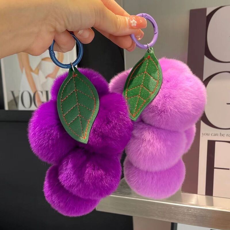 New Real Rex Rabbit Hair Grape Pendant Cute Doll Plush Pendant Car Keychain Bag Pendant Gift