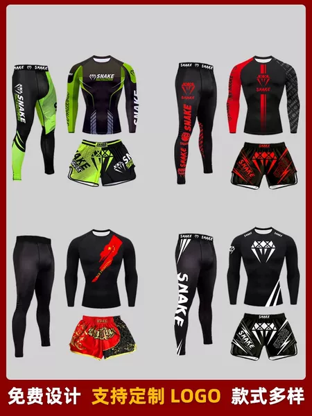 Ufc Venom Tight-Fitting Long-Sleeved Three-Piece Set of Fighting Training Shorts, Muay Thai Boxing Fighting Pants, Men's Sanda Quick-Drying Pants