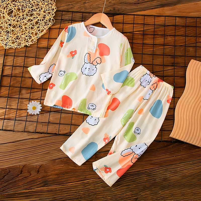 Summer children's long-sleeve for boys, pijama, thin set, for teenagers, family style